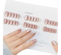 Faux ongles français œil de chat, couverture complète, champagne à presser sur les ongles