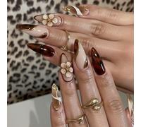 Faux ongles français, motif floral, en relief, application rapide pour enseignants, vendeurs, vêtements formels, ongles d'hiver