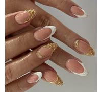Faux ongles français professionnels, 24 pièces, Design scintillant, feuille d'or, Accent, longue durée, ongles artificiels, Application facile, pointe française, appuyez sur les ongles