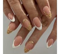 Faux ongles français professionnels 24 pièces, Design scintillant, feuille d'or, longue durée, ongles artificiels, application facile, faux ongles élégants