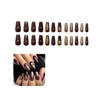faux ongles French à Coller Manucure Court Amande 24pcs Femmes et Filles 3D Rouge Feuille d'érable press on nails Naturel Plein Couverture Nail Art Autocollants Dîner de gala glamour
