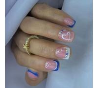 Faux ongles French Tips faciles à appliquer, parfaits pour une beauté rapide pour les dates. Faux ongles à pois