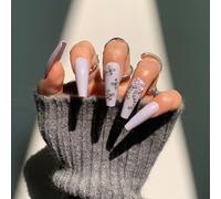 Faux Ongles Gris Crème Portant Une Armure Pleine De Diamant Tempérament Manucure Patch Ongles Papillon Européens Et Américains Portant Des Ongles(72pcs)