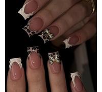 Faux ongles imprimés léopards avec nœuds 3D en ABS finition mate application facile pour les fêtes, les mariages, les ongles imprimés léopard