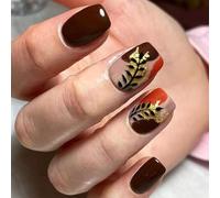 Faux ongles instantanés à paillettes d'or français Abs Press sur les ongles Tons marron d'hiver Multitaille Application facile Look Salon Impression Faux ongles