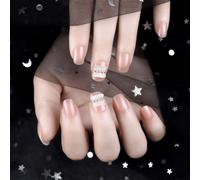Faux Ongles Jupe En Dentelle De Thé Au Lait De Gelée Amovible Portant Un Patch De Manucure Pour Ongles Faux Ongle Produit Fini Autocollant Pour Ongles Détachable(72pcs)