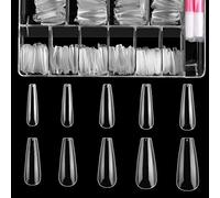 Faux Ongles Kit, Vishine Ballerine Ongles 500 Pièces Cercueil Capsules Avec Colle 10 Tailles d'ongles 2 colle Long Artificiel Ongles Couverture Complète en Acrylique Transparence Solides