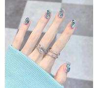 Faux Ongles Larmes De Sirène Courtes Printemps Et Été Flash Lake Blue Fairy Nail Art Portant Un Patch Fini Amovible Pour Faux Ongles(72pcs)