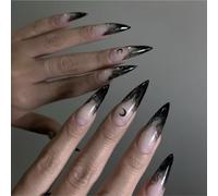 Faux Ongles Long MouyouGlow,Stiletto Halloween Lune Sorcière Nude Dégradé Noir Gothic Press on Nails avec Colle à Ongles,Vampire Gradient Black Fake Nails