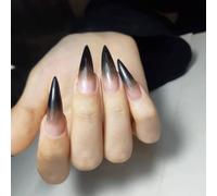 Faux Ongles Long MouyouGlow,Stiletto Halloween Nude Dégradé Noir Gothic Press on Nails avec Colle à Ongles,Vampire Ombre Black Fake Nails