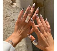 Faux Ongles Long Ovale Personnalité Minimaliste Ligne Noire Nail Art Fini Ongles Portables Détachables Ultra-Minces Européens Et Américains(72pcs)