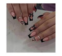 Faux Ongles Longs À Pression De Ballet, 24 Pièces, Sangle Croisée Noire, Style Français Avec Décor De Nœud Papillon, Faux Ongles Décorations Manucure(Y14)