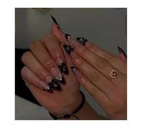 Faux Ongles Longs À Pression De Ballet, 24 Pièces, Sangle Croisée Noire, Style Français Avec Décor De Nœud Papillon, Faux Ongles Décorations Manucure(Y5)