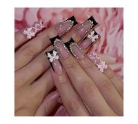 Faux Ongles Longs À Pression De Ballet, 24 Pièces, Sangle Croisée Noire, Style Français Avec Décor De Nœud Papillon, Faux Ongles Décorations Manucure(Y9)