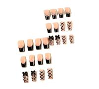 Faux Ongles Longs À Pression De Ballet, 24 Pièces, Sangle Croisée Noire, Style Français Avec Décor De Nœud Papillon, Faux Ongles Kit Manucure(Y1)