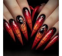 Faux ongles longs en ABS avec motif toile d'araignée rouge et amande rouge pour femme