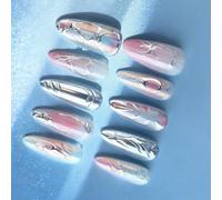 Faux Ongles Longs En Amande 30 Pièces Argent Chromé Scintillant Presse ABS Conseils Pratiques À Couverture Complète Pour Fête Quotidienne Poudre Chromée Scintillante