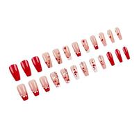 Faux-ongles longs en forme de cercueil, 24 pièces, avec motifs de cœur, à pression, couvertures complètes, pour la saint-valentin