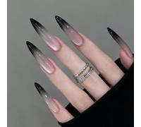 Faux Ongles Longue MouyouGlow,Stiletto Halloween Blanc Gradient Noir Unicolore Cat Eye Magnetic Paillettes Design Gothic Press on Nails,White Ombre Black Phototherapy INS Fake Nails pour Femme