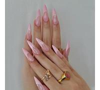 Faux Ongles Longue MouyouGlow,Stiletto Nude Rose French 3D Étoiles Crystal Y2K Press on Nails avec Colle à Ongles,Black Gradient Butterfly Snake Fake Nails