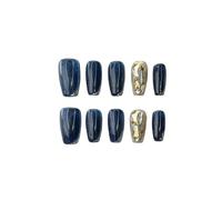 Faux Ongles Lot de 10 faux ongles à pression faits main, style français cercueil, œil chat, avec strass, couverture complète, porter(1-S)