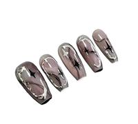 Faux Ongles Lot de 10 faux ongles à pression faits main, style français cercueil, œil chat, avec strass, couverture complète, porter(6-S)