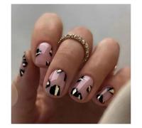 Faux Ongles Lot de 24 faux ongles courts et ronds, bleu français pailleté, blanc nacré ondulé, motif cœur, couverture complète, capsules détachables à coller(Color23)