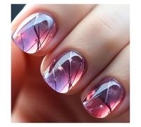 Faux Ongles Lot de 24 faux ongles courts et ronds, bleu français pailleté, blanc nacré ondulé, motif cœur, couverture complète, capsules détachables à coller(Color2)