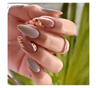 Faux Ongles Lot de 24 faux ongles courts et ronds, pailletés roses, forme amande, style French manucure, couverture complète, à coller(Color5)