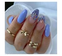 Faux Ongles Lot de 24 faux ongles courts et ronds, pailletés roses, forme amande, style French manucure, couverture complète, à coller(Color3)