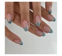 Faux Ongles Lot de 24 faux ongles français pailletés, forme ovale, à coller, courts, blancs, en amande, for une couverture complète(Color8)