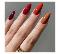 Faux Ongles Lot de 24 faux ongles simples rouge vin avec colle, mi-longs, forme amande, à presser, ronde, ovale, couverture complète(Color6)