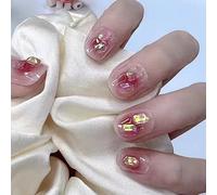 Faux Ongles Manucure Au Diamant Portant Un Halo Rouge Sang De Poulet Aurore Teint Auréole De Forage Carré Ongles Finis Portant Une Manucure(72pcs)