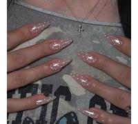 Faux ongles Medium Almond Polka Dot Faux ongles Nude Mirror Chrome Faux ongles acryliques 12 tailles - 24 pièces