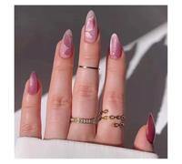 Faux Ongles Mi-longs En Amande, 24 Pièces, Œil De Chat, Motif Cœur D'amour, Motif Papillon, À Pression Sur La Pointe De L'ongle Kit Manucure(Y4)