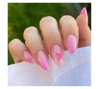 Faux Ongles Mi-longs En Amande, 24 Pièces, Œil De Chat, Motif Cœur D'amour, Motif Papillon, À Pression Sur La Pointe De L'ongle Kit Manucure(Y18)