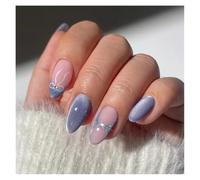 Faux Ongles Mi-longs En Amande, 24 Pièces, Œil De Chat, Motif Cœur D'amour, Motif Papillon, À Pression Sur La Pointe De L'ongle Kit Manucure(Y5)
