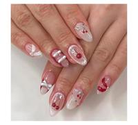 Faux Ongles Mi-longs En Amande, 24 Pièces, Œil De Chat, Motif Cœur D'amour, Motif Papillon, À Pression Sur La Pointe De L'ongle Kit Manucure(Y6)