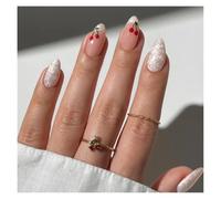 Faux Ongles Mi-longs En Amande, 24 Pièces, Œil De Chat, Motif Cœur D'amour, Motif Papillon, À Pression Sur La Pointe De L'ongle Kit Manucure(Y27)