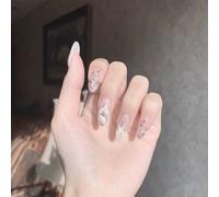 Faux Ongles Motif De Colline Nue Poudre D'or Longue Tenue Clou Fini Faux Ongles Manucure Patch Patch Pour Ongles Imperméable Amovible(72pcs)