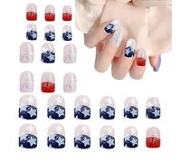 Faux ongles motif drapeau - Motifs étoiles et rayures patriotiques - Faux ongles pour fête sur le thème de l'indépendance