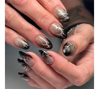 Faux ongles noirs d'inspiration gothique, détails argentés, confortables pour concerts, clubs, occasions de bureau, ABS durables