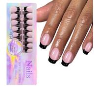 Faux Ongles Nu Noir, Faux Ongles Press On Nails Ballet, 3 In 1 Longueur Moyenne Cercueil Bord Noir Couverture Intégrale Fake Nails Faux Ongles Reutilisable Pour Femmes Et Filles (F, 150PC)