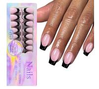 Faux Ongles Nu Noir, Faux Ongles Press On Nails Ballet, 3 In 1 Longueur Moyenne Cercueil Bord Noir Couverture Intégrale Fake Nails Faux Ongles Reutilisable Pour Femmes Et Filles (B, 150PC)