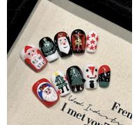Faux ongles, ongles à coller, faux ongles à pointe française, ongles, pointes d'ongles, ensemble d'ongles, faux ongles à pression faits à la main, couverture complète, Père Noël, avec motifs, ensemble