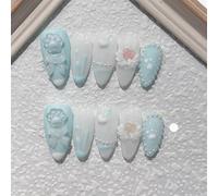 Faux ongles, ongles à presser Aurora amande presse à la main sur les ongles couverture complète conception de nœud papillon faux ongles français manucure artificielle ongles(6 Size M)