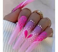 Faux ongles, ongles à presser Faux ongles carrés avec colle, longs cercueils rouges portables, Design strass, couverture complète de Ballet, à pression(3)