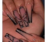 Faux ongles, ongles à presser Faux ongles de Ballet longs avec strass, Design français, portables, à paillettes, à pression, pointes d'art(1)