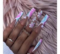 Faux ongles, ongles à presser Faux ongles de Ballet longs avec strass, Design français, portables, à paillettes, à pression, pointes d'art(43)