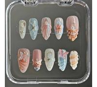 Faux ongles, ongles à presser Manucure faite à la main, faux ongles de Ballet en amande moyenne, en coquille, à pression, avec ensemble de limes à ongles adhésives(Size-M)